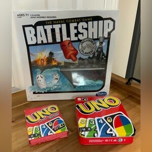 BATTLESHIP THE CLASSIC NAVAL COMBAT GAME With Planes UNO X2 Brand New Lot Of 3
